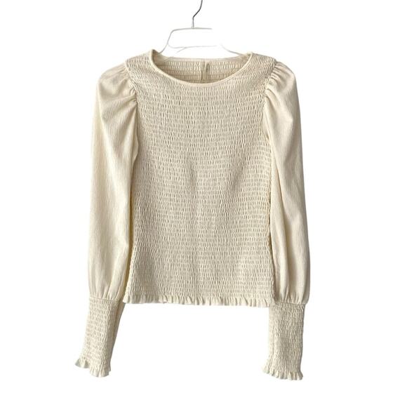 Anthropologie Smocked Puff Sleeve Ivory Cream Top size small Femine - Picture 4 of 11
